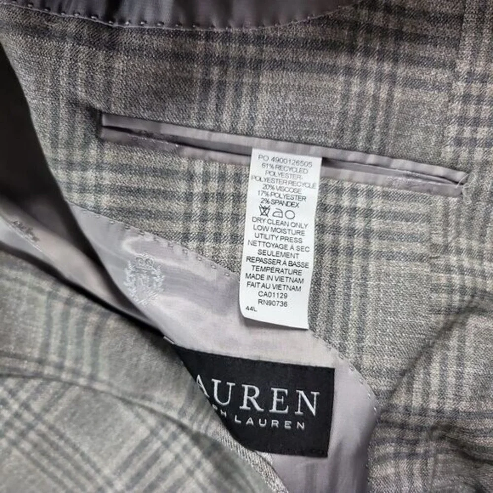 LRL Ralph Lauren Sport Coat Mens 44L 44 Oatmeal Grey‎ Plaid Blazer $295 NEW